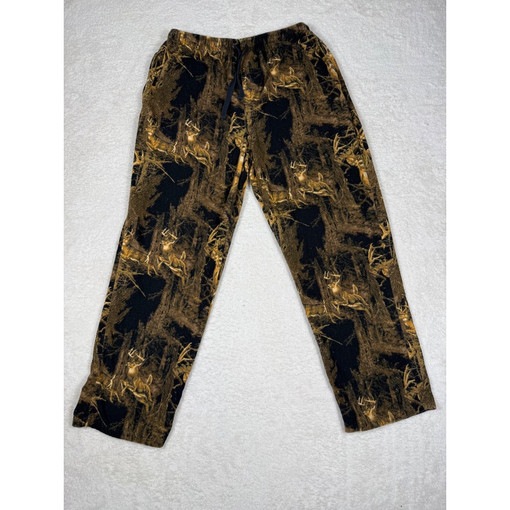 Magellan Pajama Pants Men Large‎ Black Brown Good Deer Camo Flannel Lounge Sleep